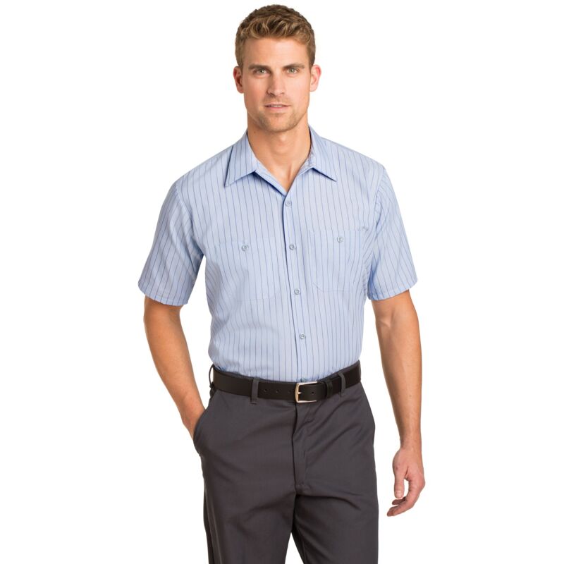 Short Sleeve Striped Industrial Work Shirt Thumbnail